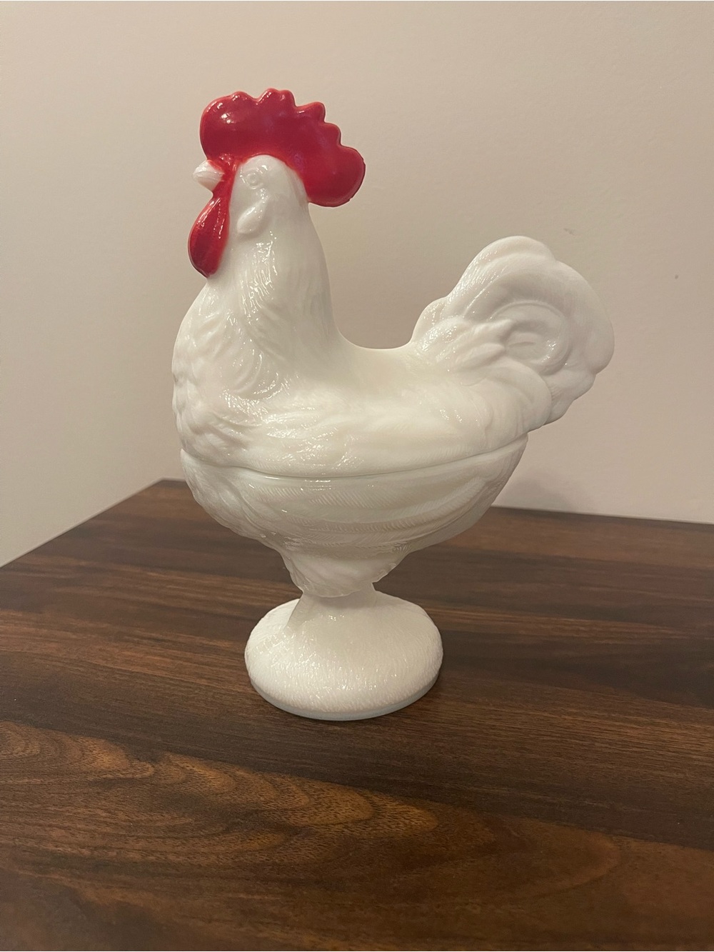Vintage White Ceramic Rooster Figurine with Red Comb - Decorative Home Art